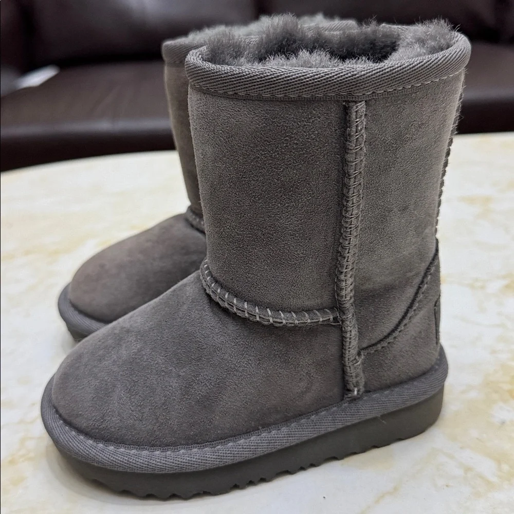 UGG Kids Grey Suede Classic Short Boots - Picture 2 of 3